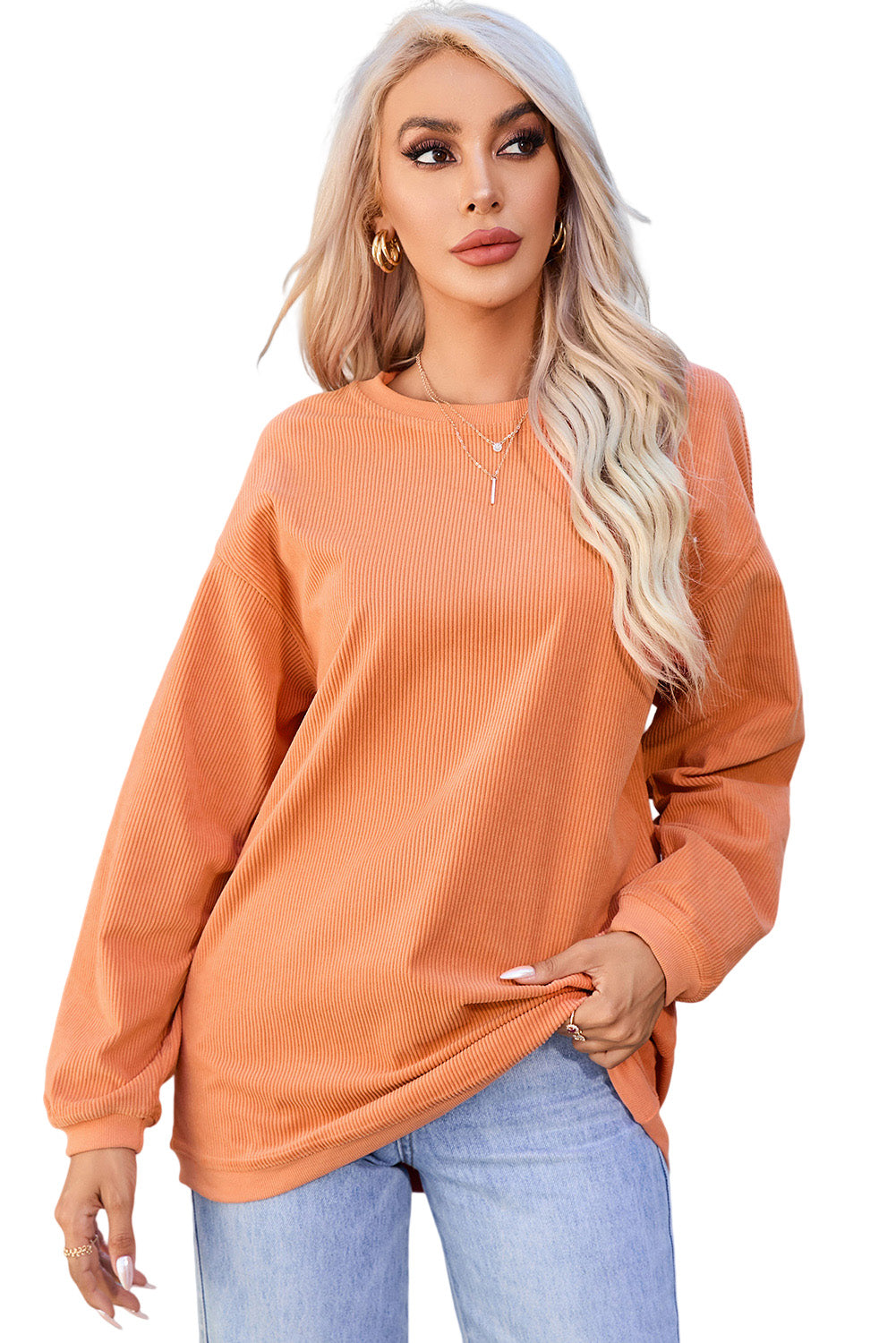 Ribbed Corded Oversized Sweatshirt - Multiple Colors Oversized Sweatshirt