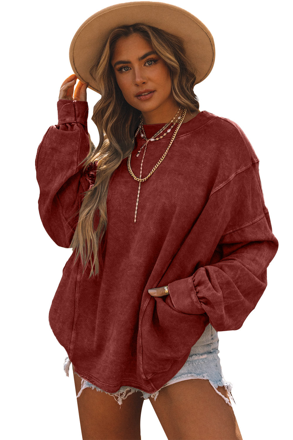 Rose Exposed Seam Twist Open Back Oversized Sweatshirt