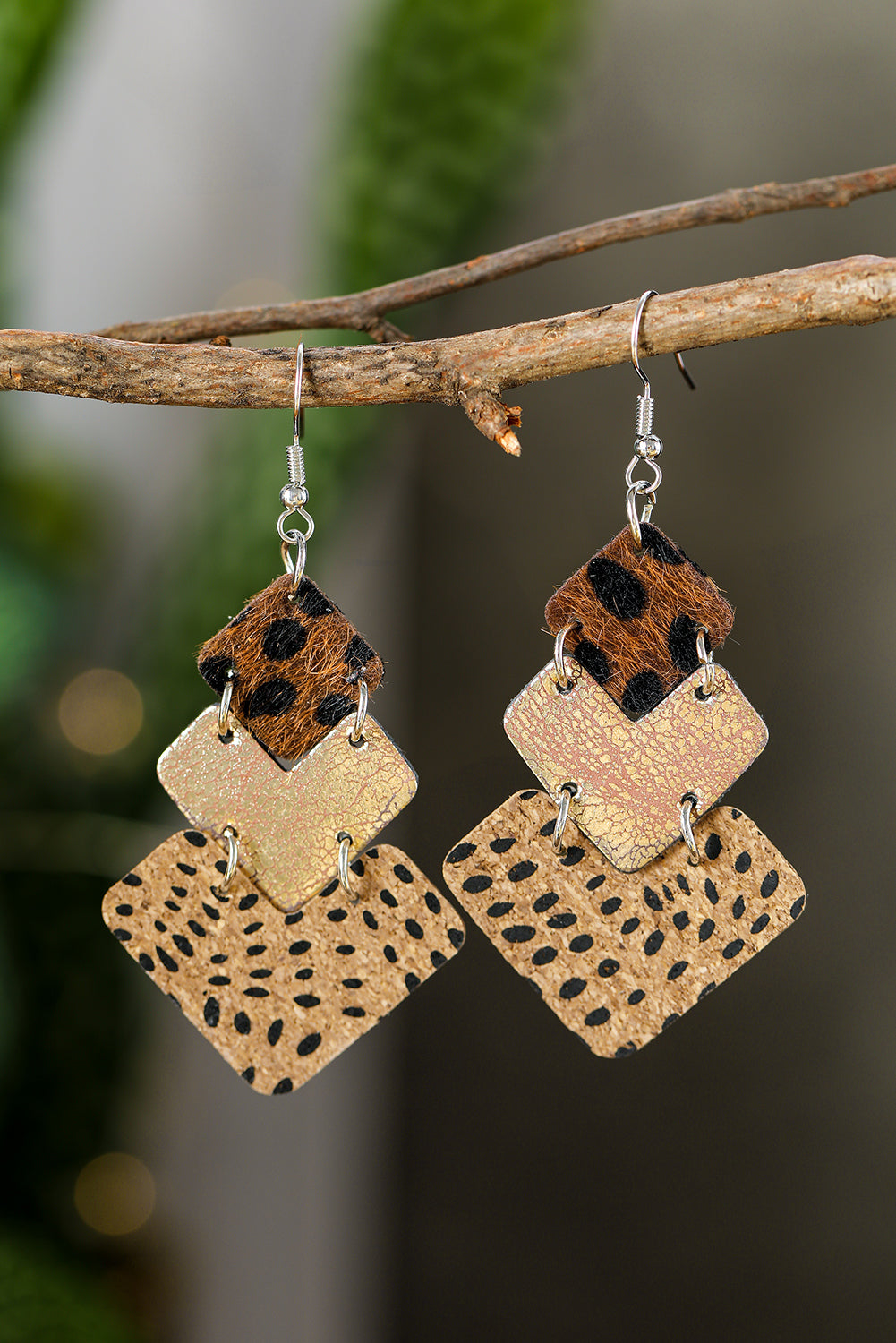 Leopard Color Block Layered Drop Earrings