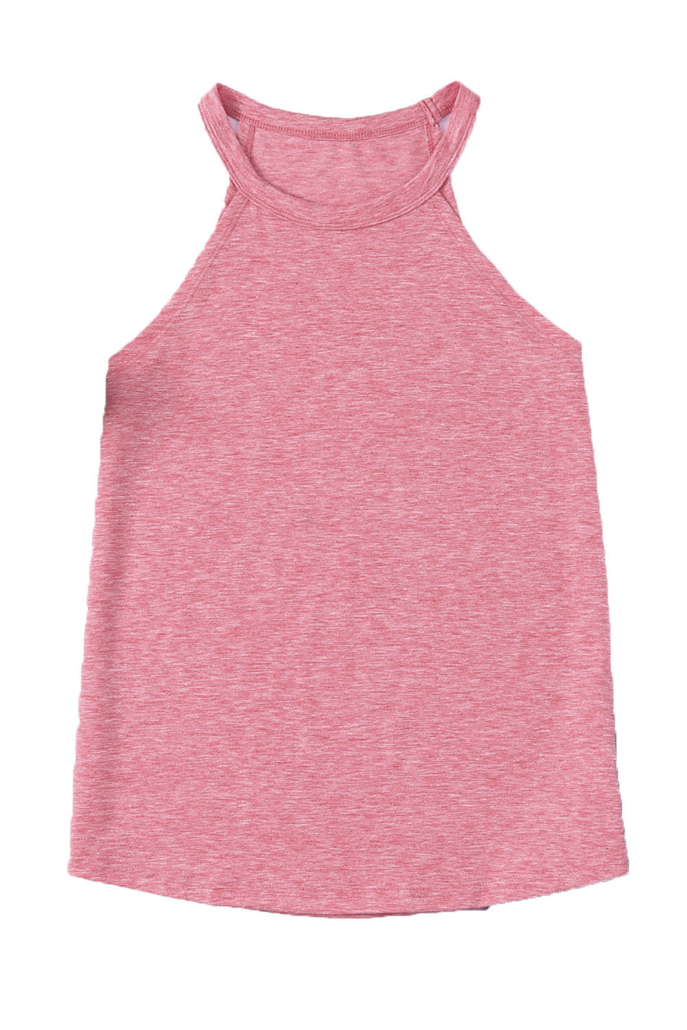 Pink Solid Color Crew Neck Tank Top