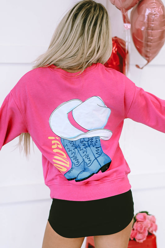 Strawberry Pink HOWDY Back Western Graphic Pullover Sweatshirt