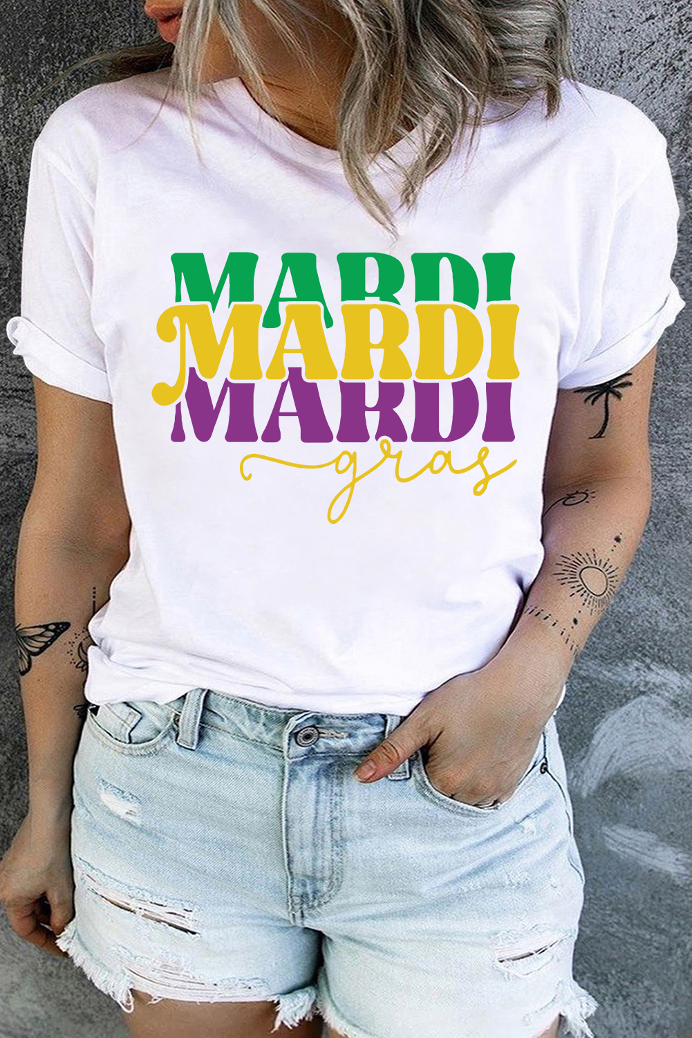 MARDI Gras Print Crewneck Plus Size T Shirt