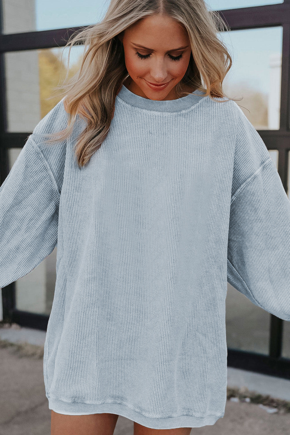 Ribbed Corded Oversized Sweatshirt - Multiple Colors Oversized Sweatshirt