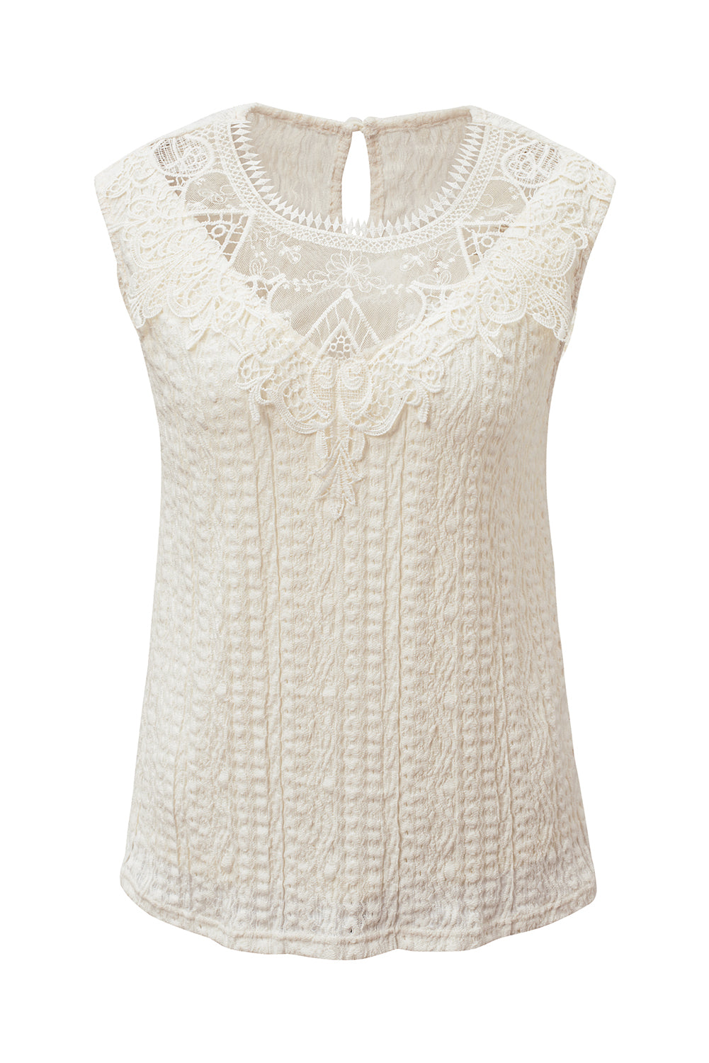 Apricot Guipure Lace Crochet Keyhole Back Tank Top