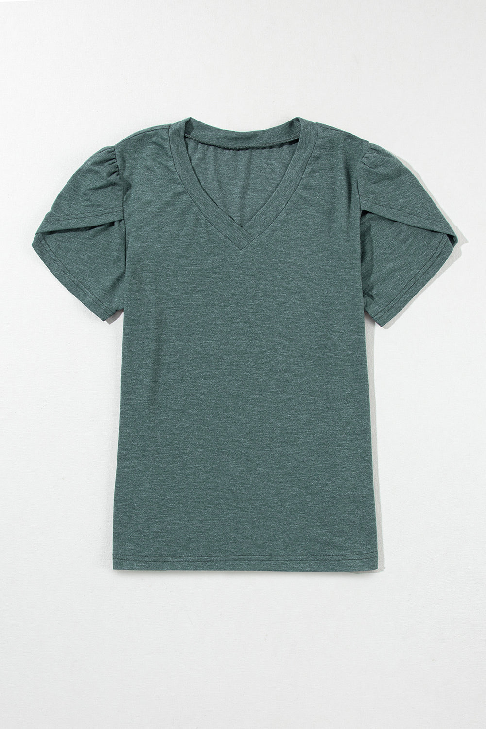 Carbon Grey Fashion Petal Sleeve V Neck T Shirt