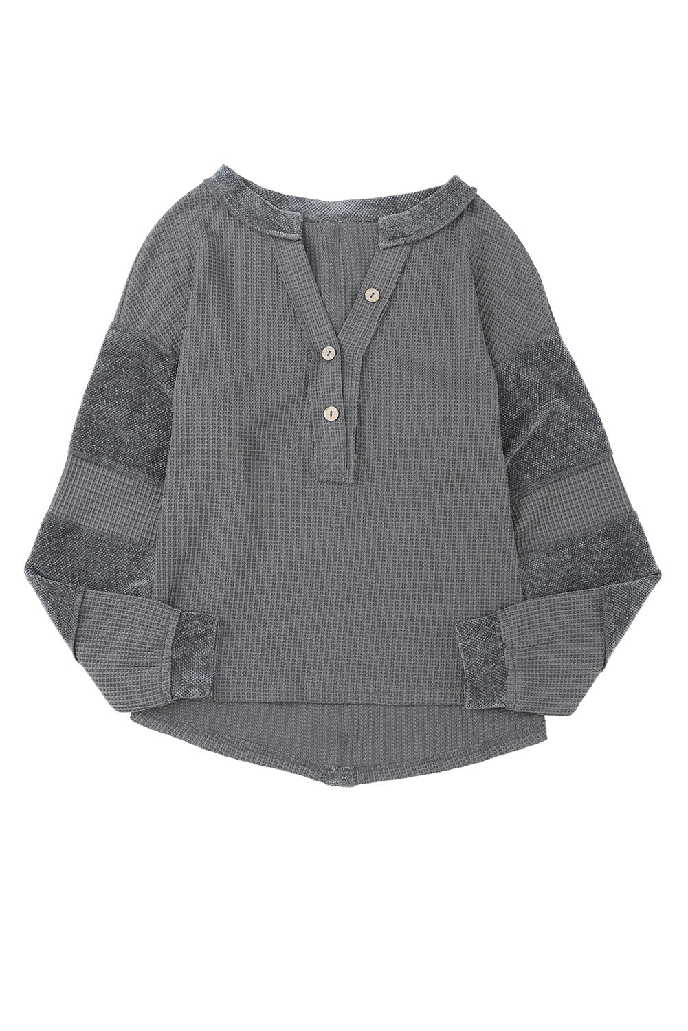 Contrast Patched Exposed Seam Waffle Knit Henley Top