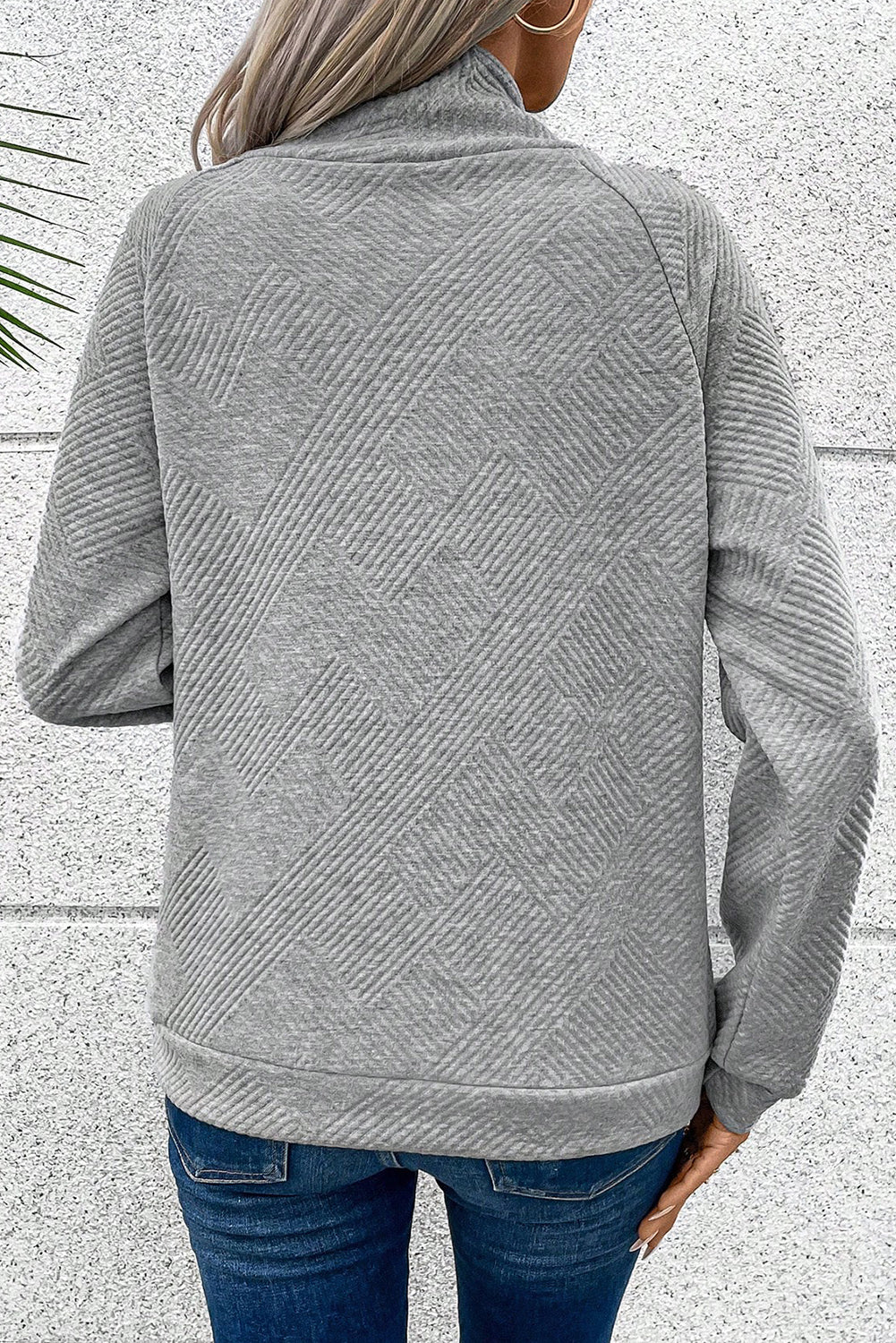 Textured Knit Buttoned Kangaroo Pocket Sweatshirt