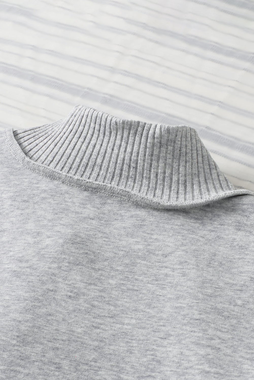 Black Ribbed Hem Snap Button Neckline Sweatshirt with Pocket