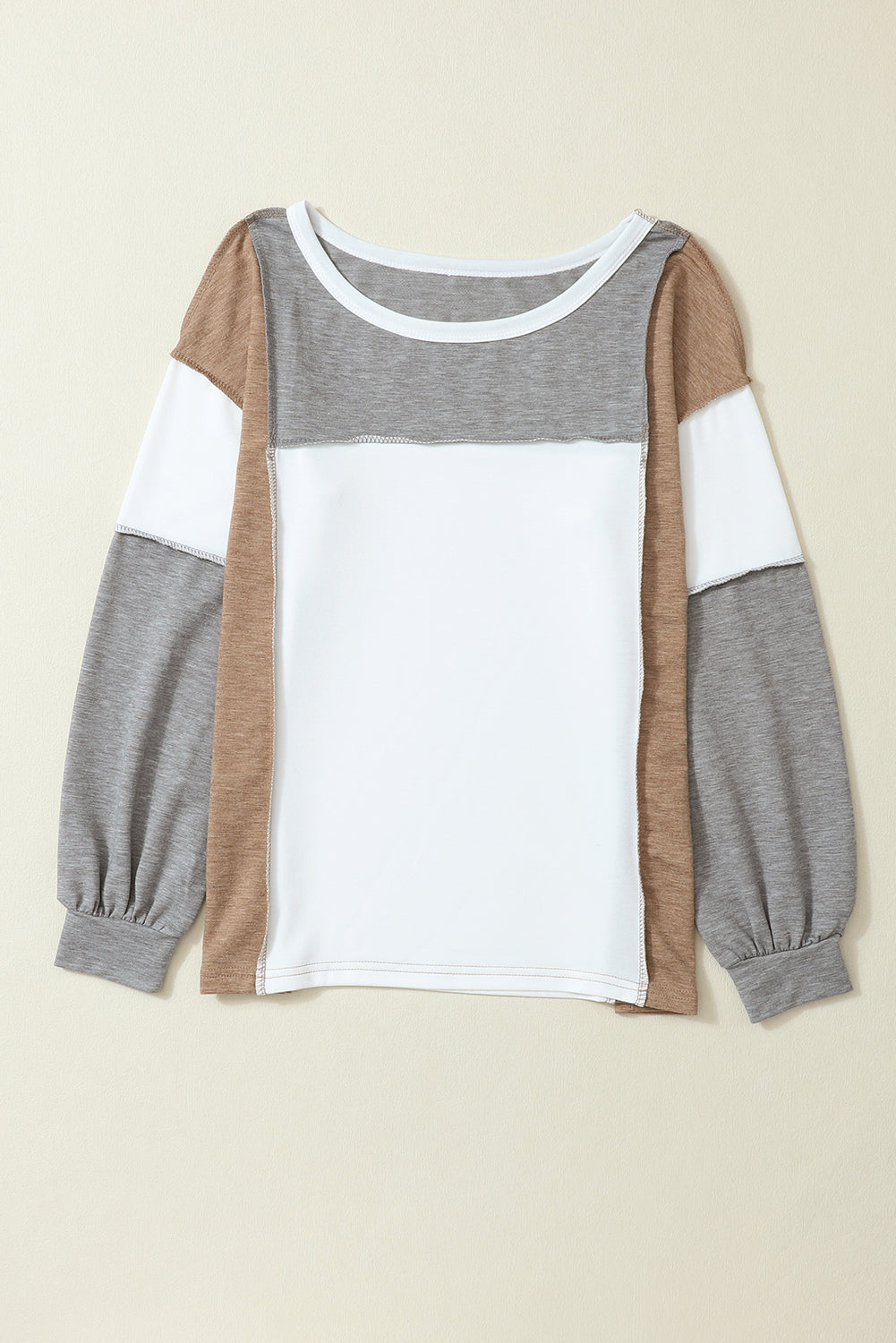 Medium Grey Exposed Seam Color Block Patchwork Top