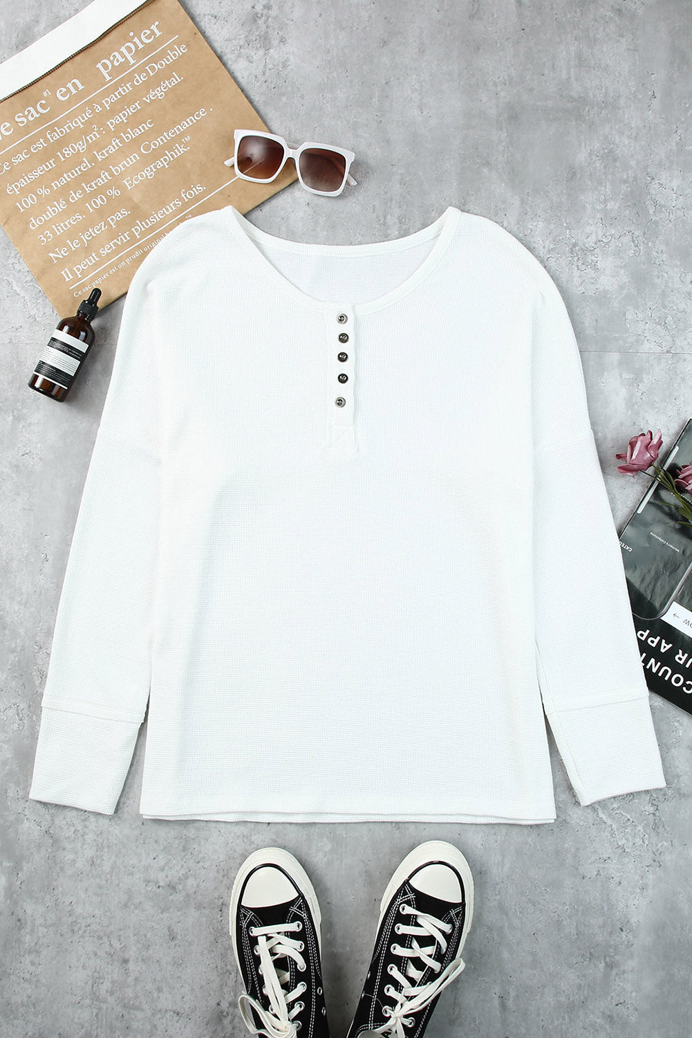 Waffle Knit Henley Top