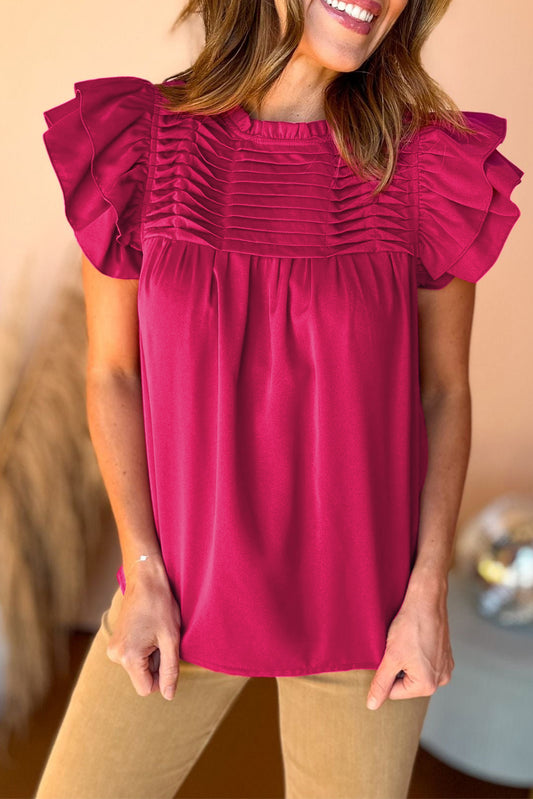 Smocked Ruffle Sleeve Blouse