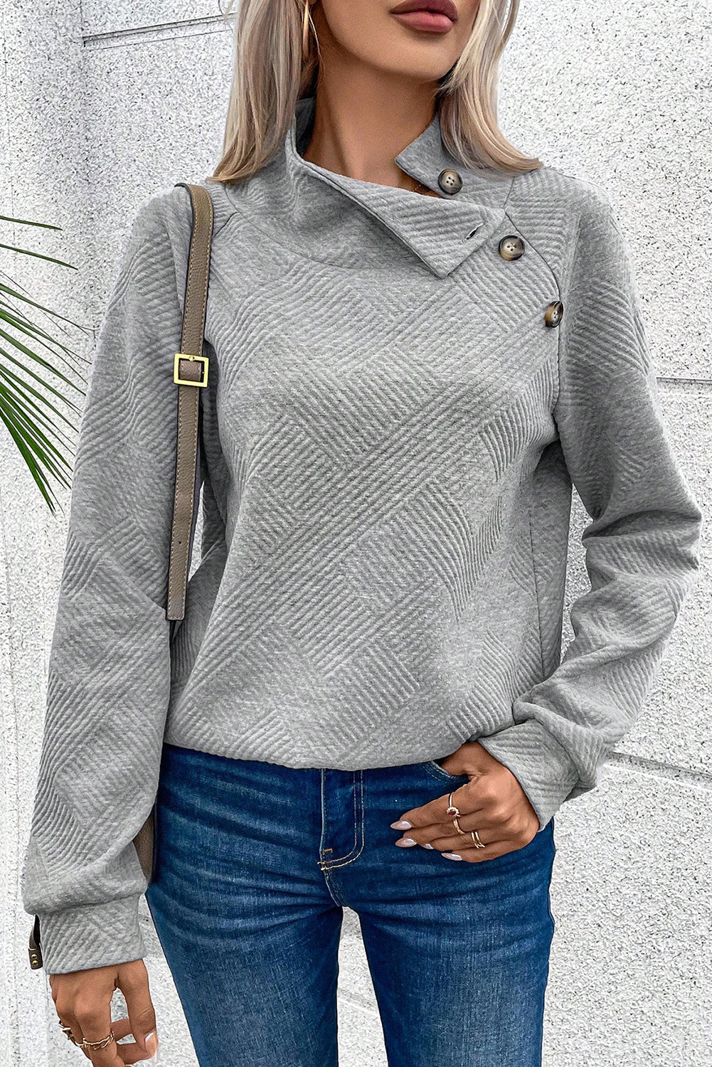 Textured Knit Buttoned Kangaroo Pocket Sweatshirt