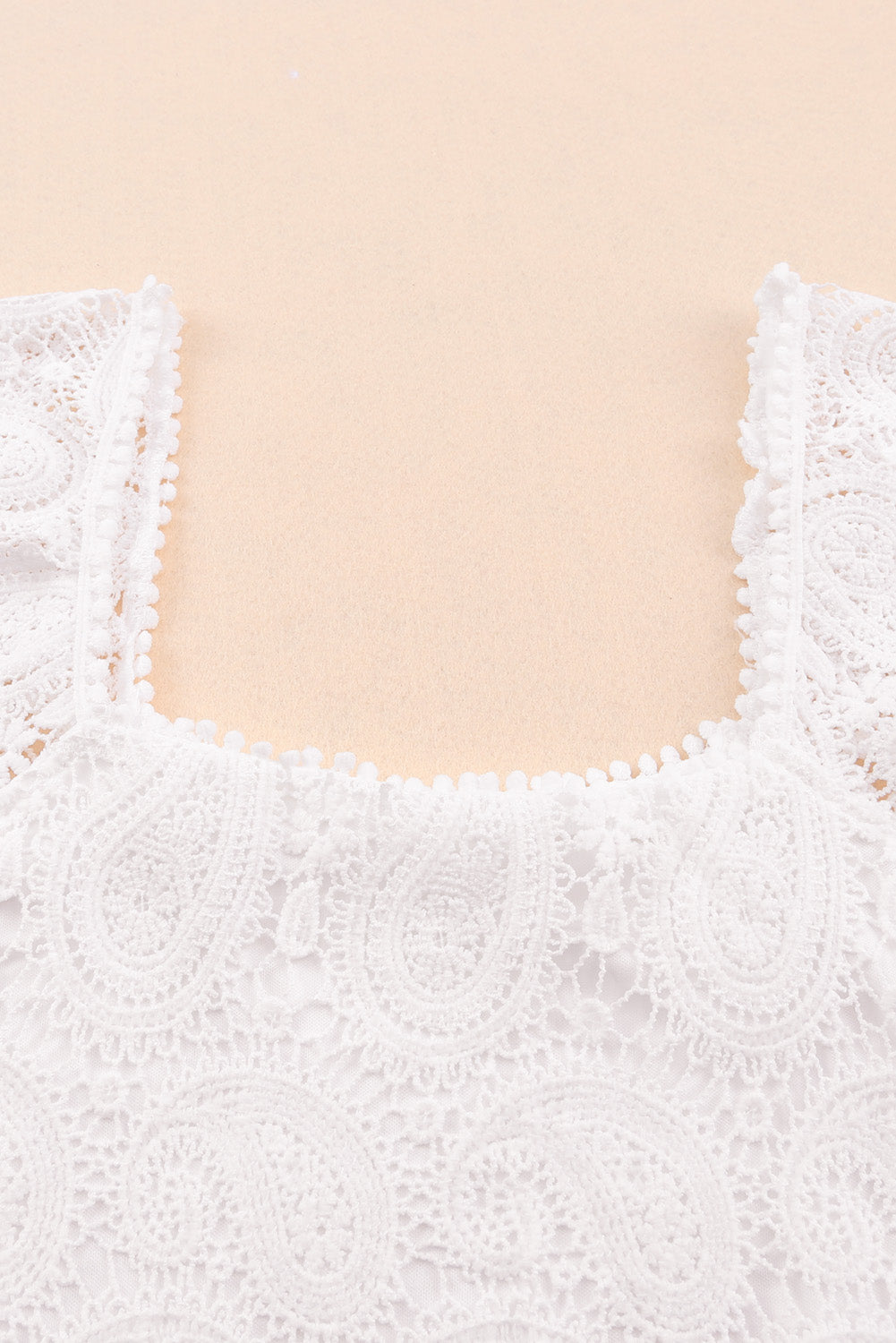 Lace Crochet Ruffled Square Neck Tank Top