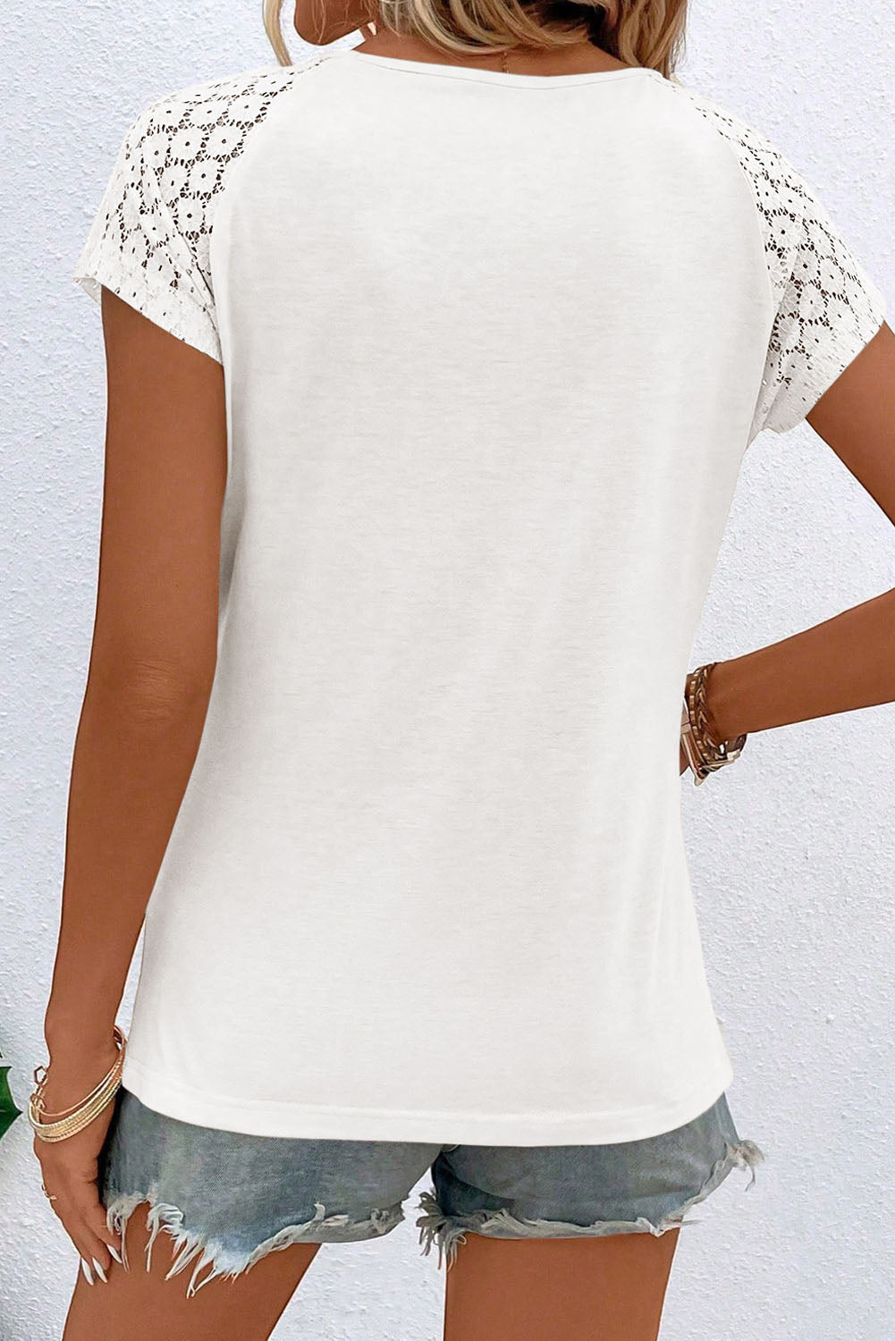 Lace Sleeve Keyhole Decor Top