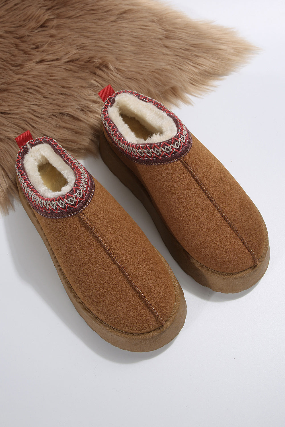 Suede Contrast Print Plush Lined Snow Boots