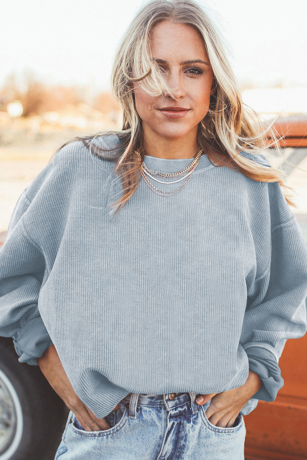 Ribbed Corded Oversized Sweatshirt - Multiple Colors Oversized Sweatshirt