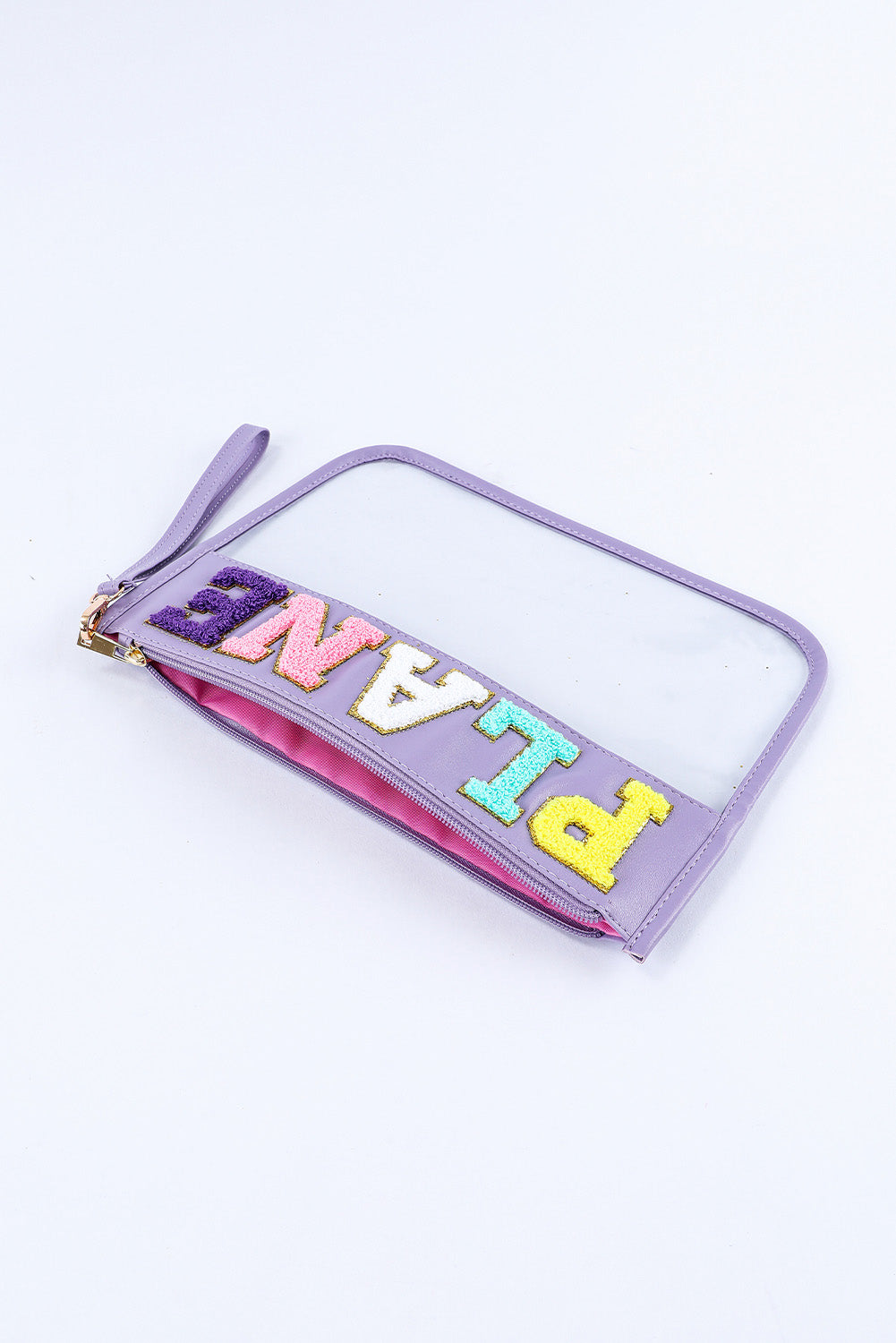 SNACKS Chenille Letters Zipped Clear Pouch