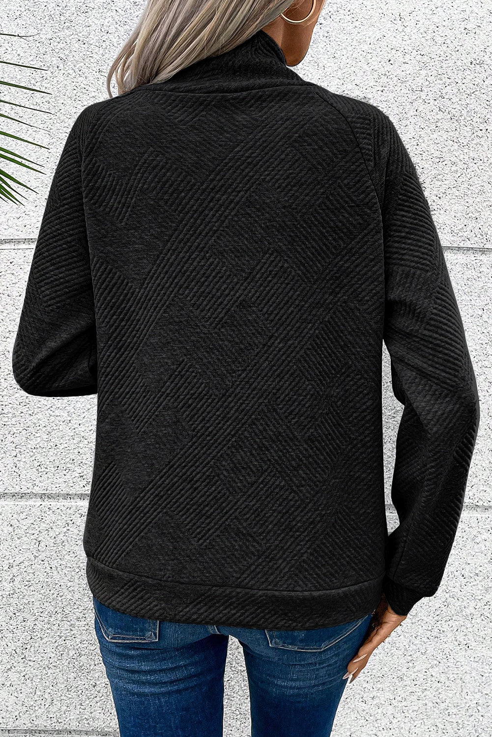 Textured Knit Buttoned Kangaroo Pocket Sweatshirt