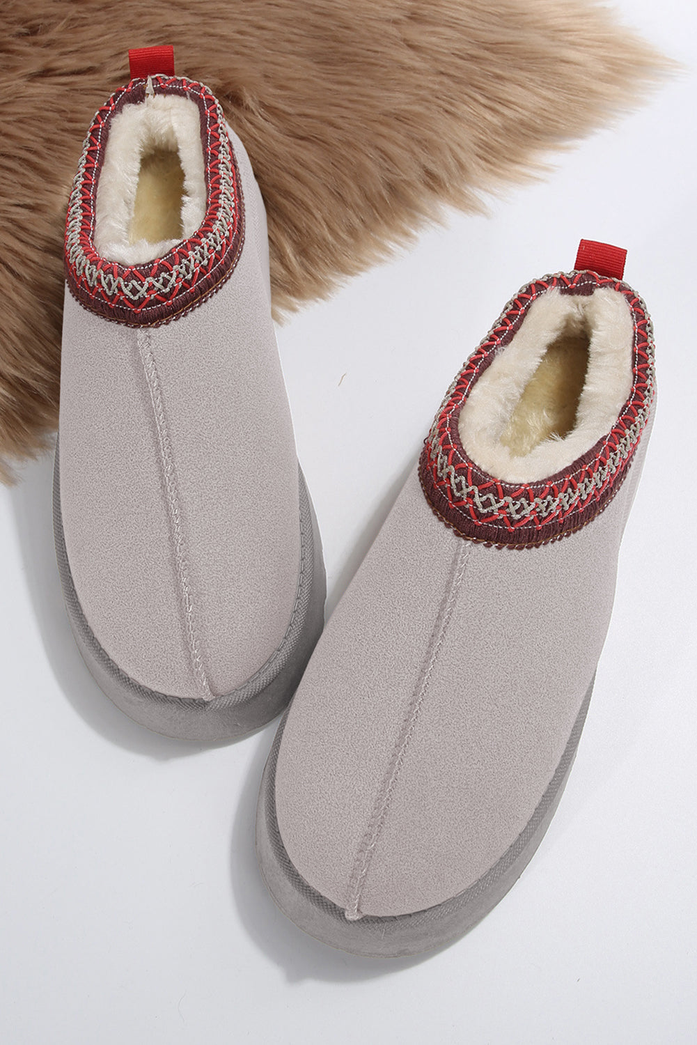 Suede Contrast Print Plush Lined Snow Boots