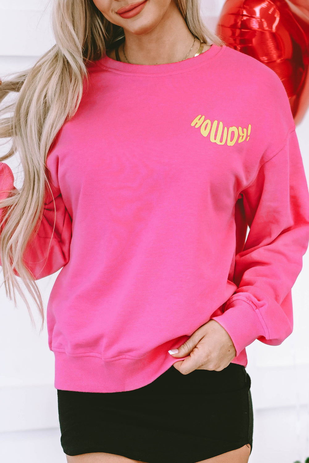 Strawberry Pink HOWDY Back Western Graphic Pullover Sweatshirt