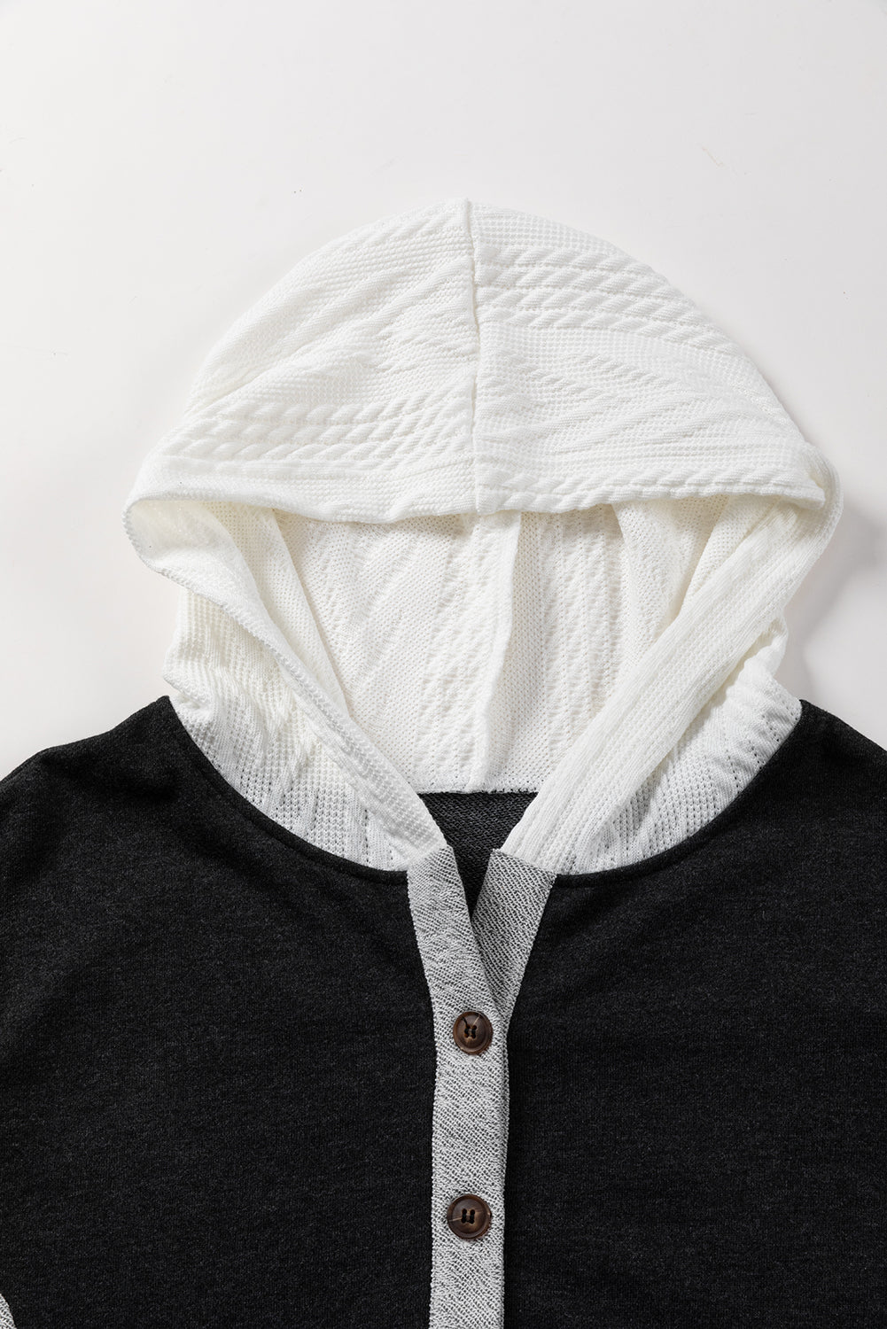 Block Textured Buttoned Kangaroo Pocket Hoodie