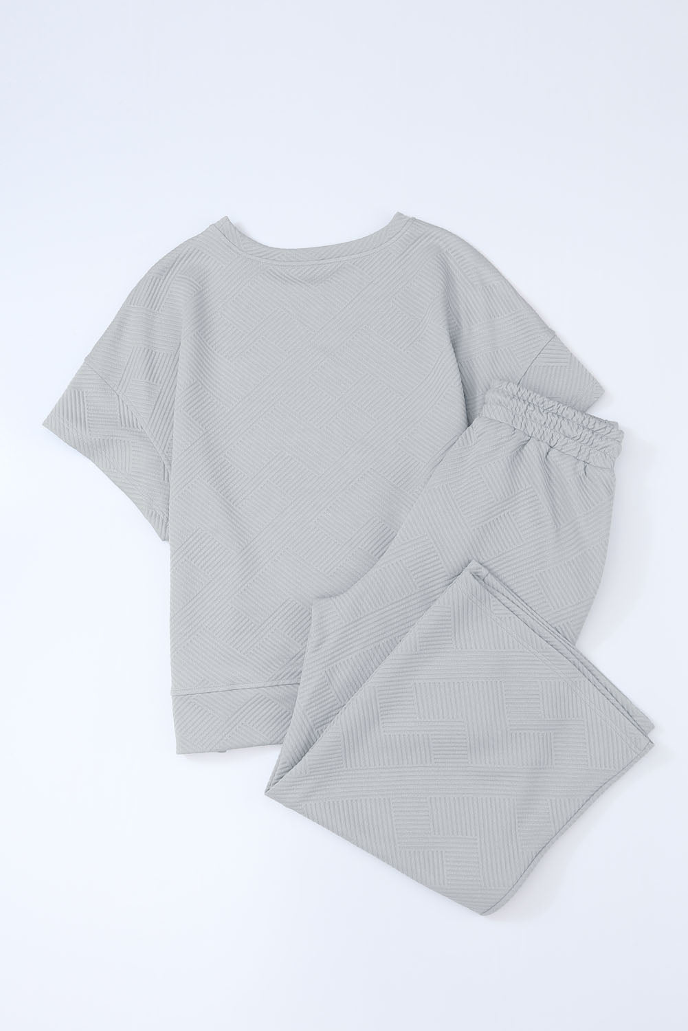 Textured Loose Fit T Shirt and Drawstring Pants Set