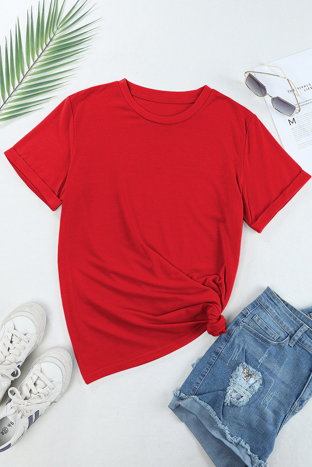 Khaki Casual Plain Crew Neck Tee