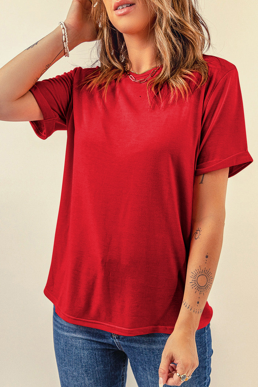 Casual Plain Crew Neck Tee