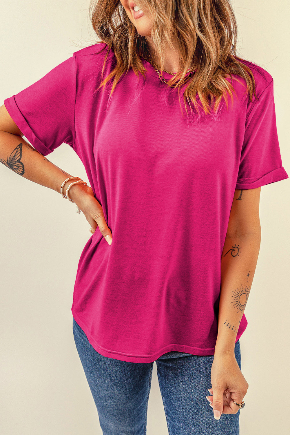 Casual Plain Crew Neck Tee