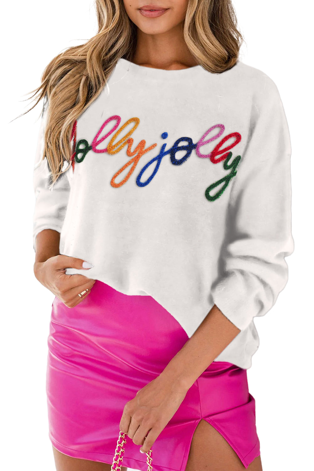 Pink Howdy Heart Graphic Round Neck Casual Sweater