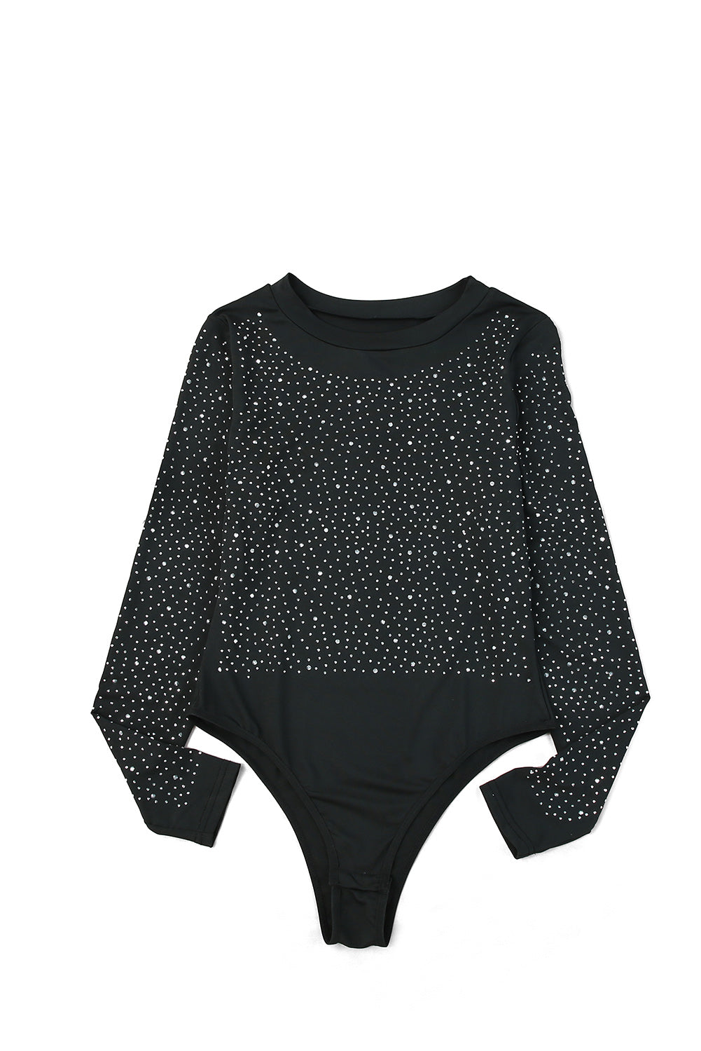 Rose Rhinestone O-neck Long Sleeve Bodysuit