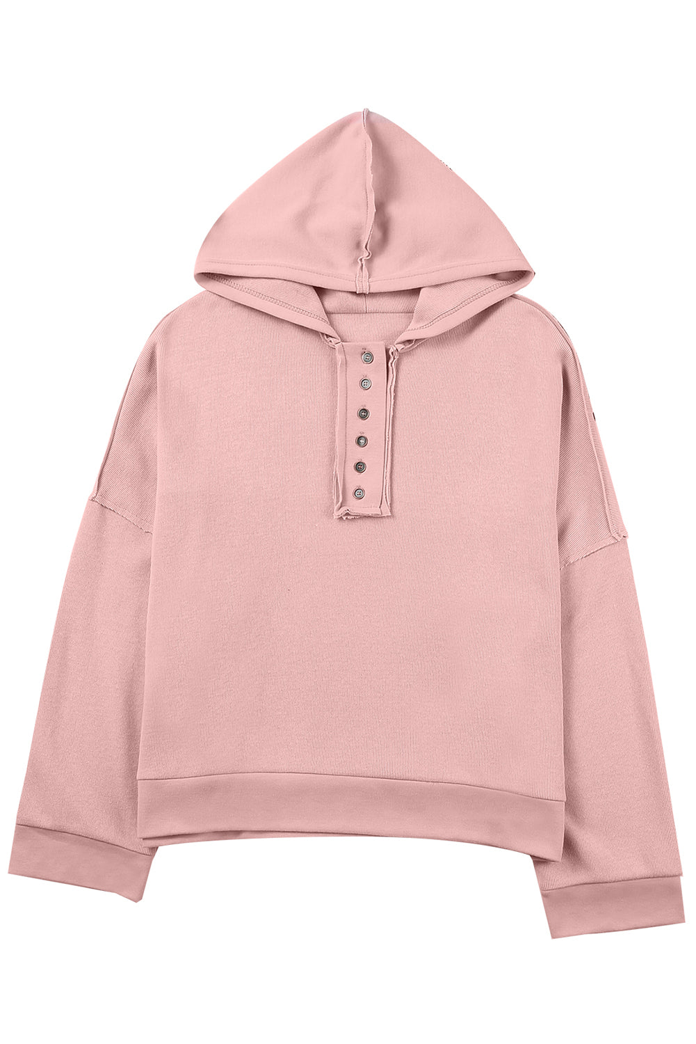 Pink Casual Button Solid Patchwork Trim Hoodie