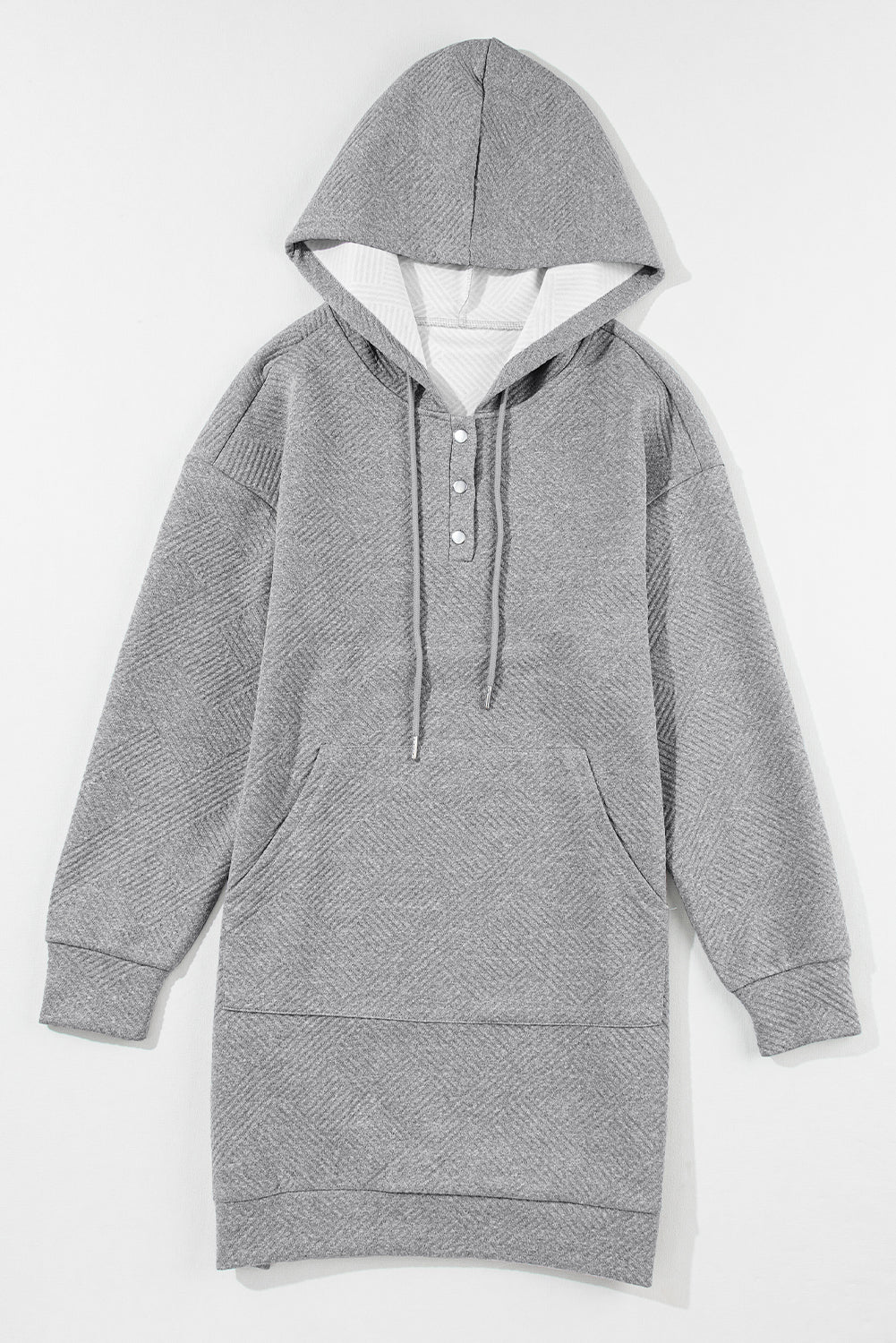 Textured Knit Buttoned Kangaroo Pocket Sweatshirt