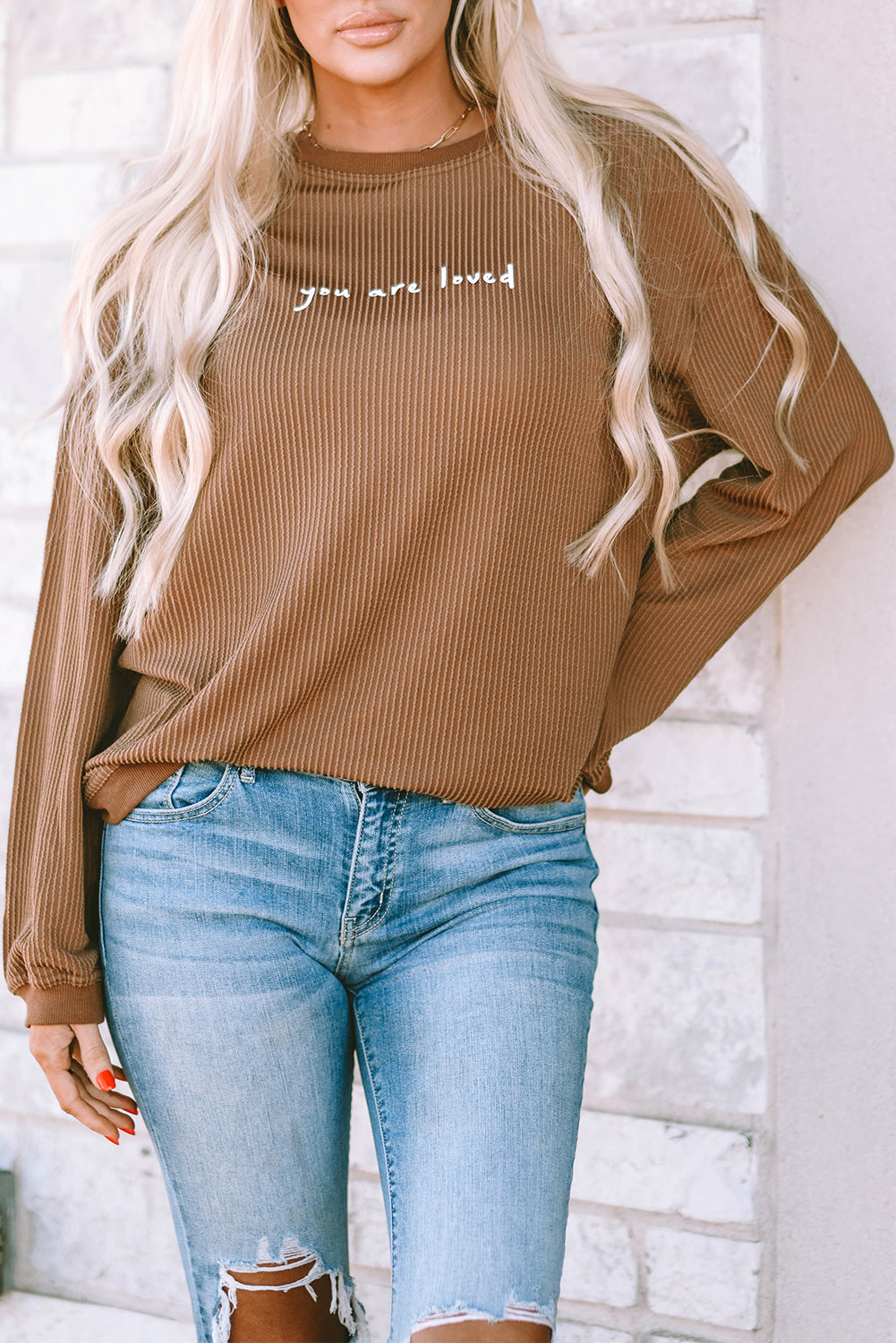 You Are Loved Print Corduroy Sweatshirt