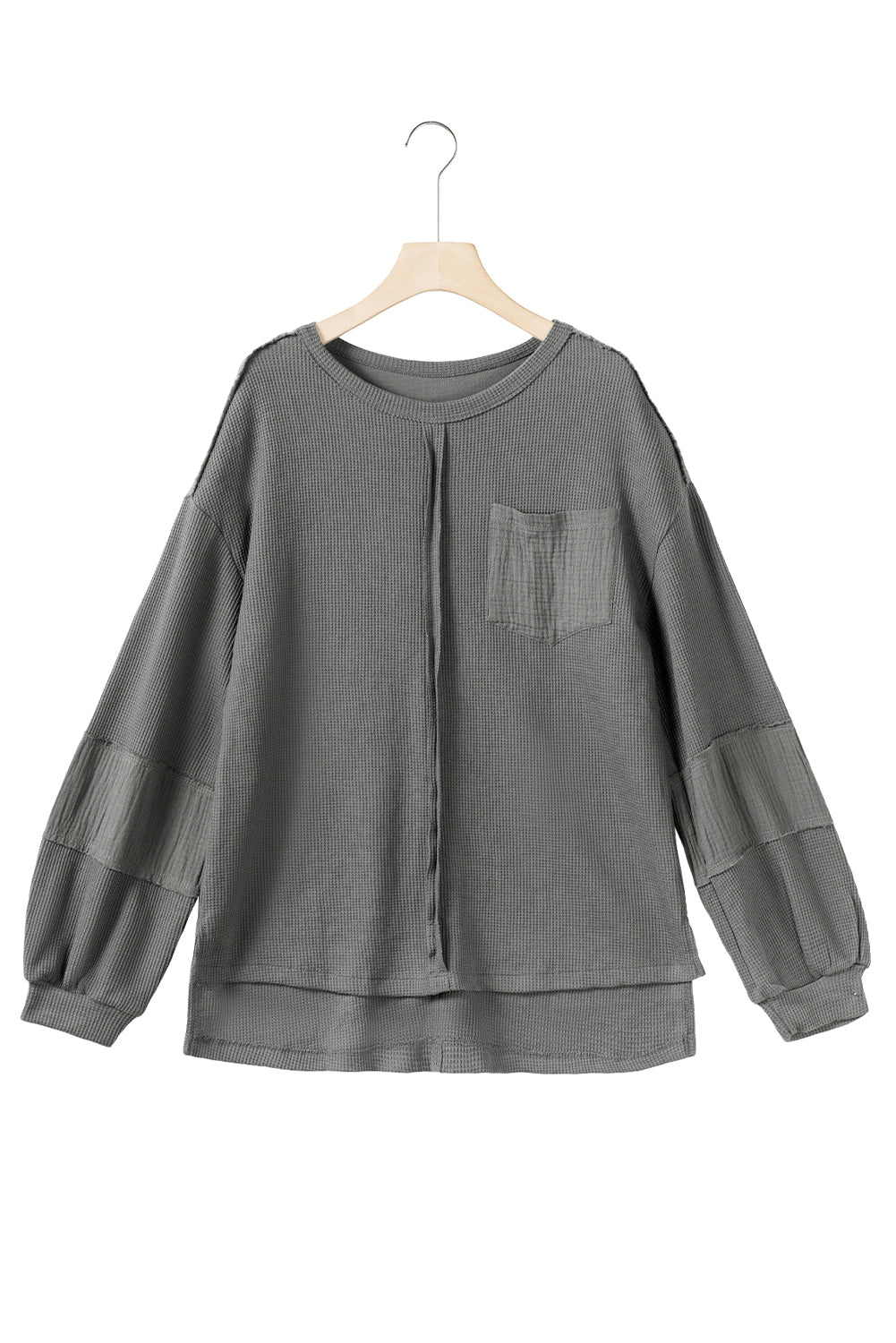 Dark Grey Plus Size Exposed Seam Crinkle Patchwork Top