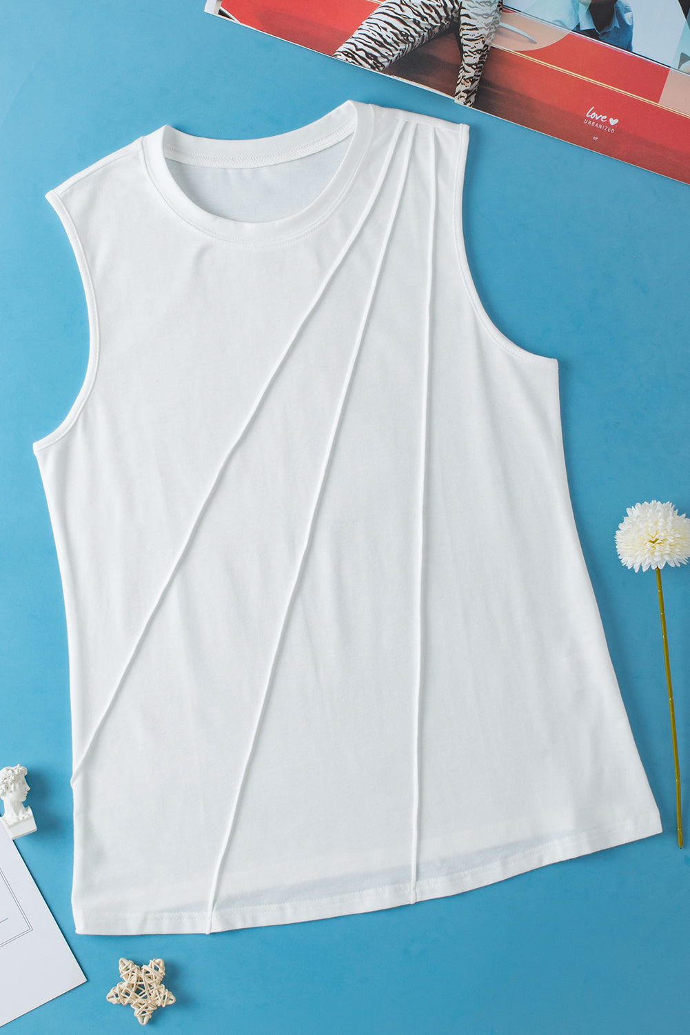 Crew Neck Pleated Tank Top