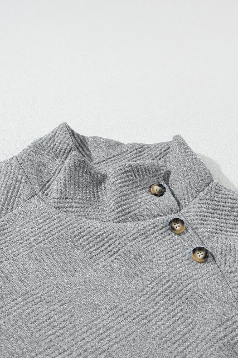 Textured Knit Buttoned Kangaroo Pocket Sweatshirt