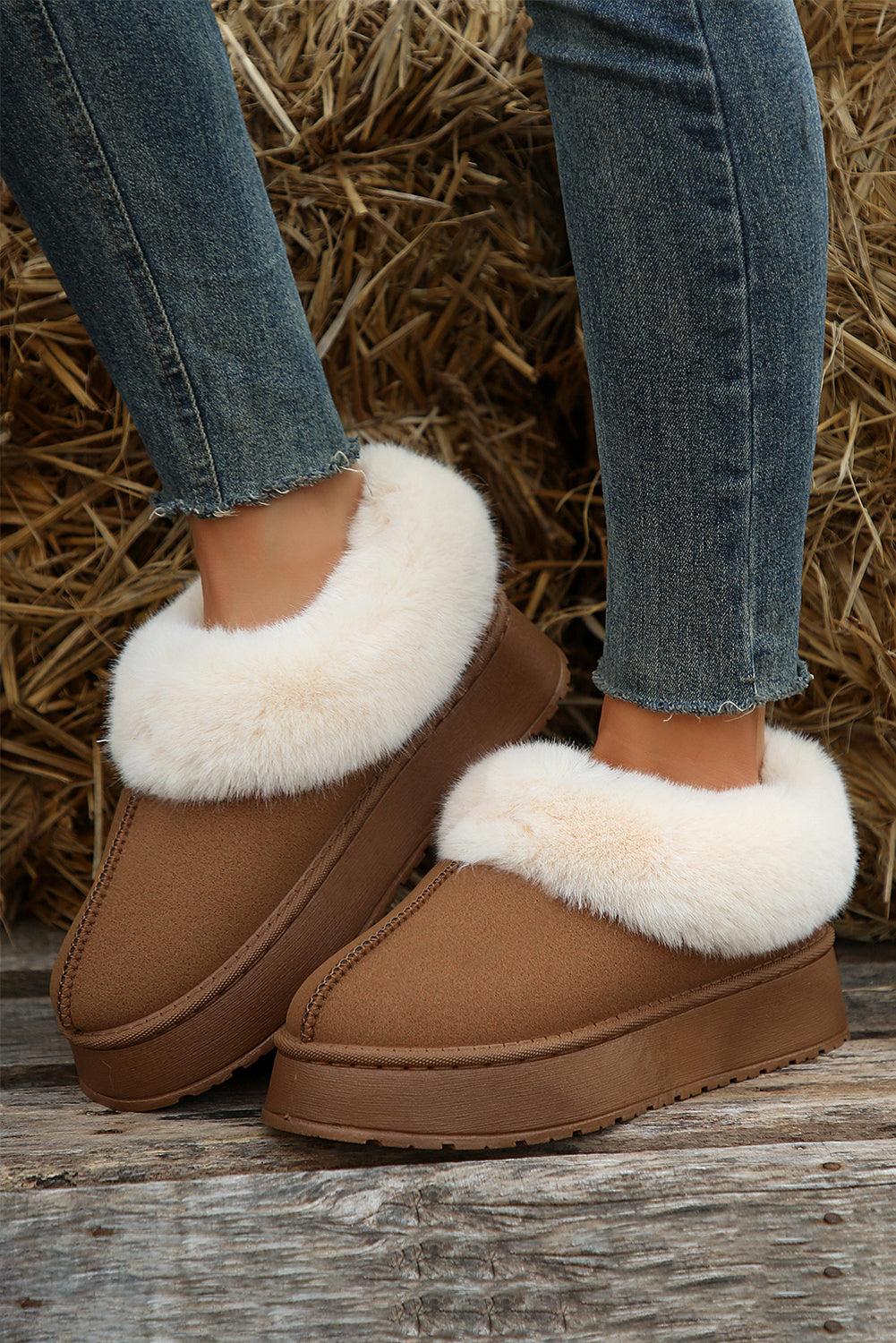 Suede Contrast Print Plush Lined Snow Boots