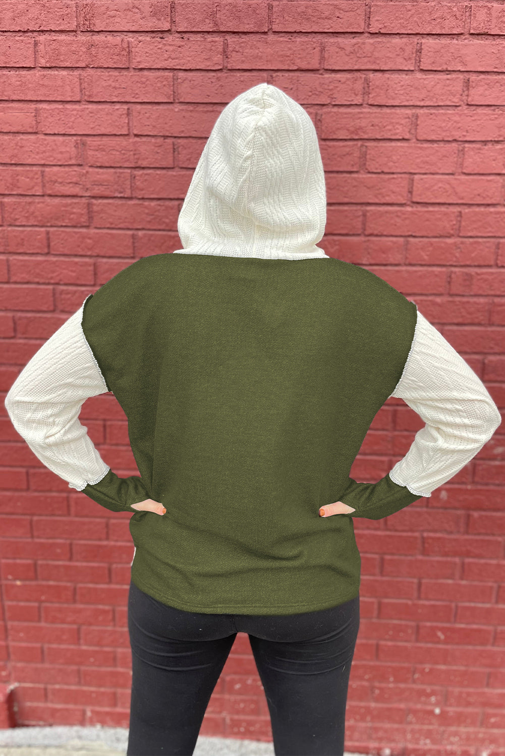 Block Textured Buttoned Kangaroo Pocket Hoodie