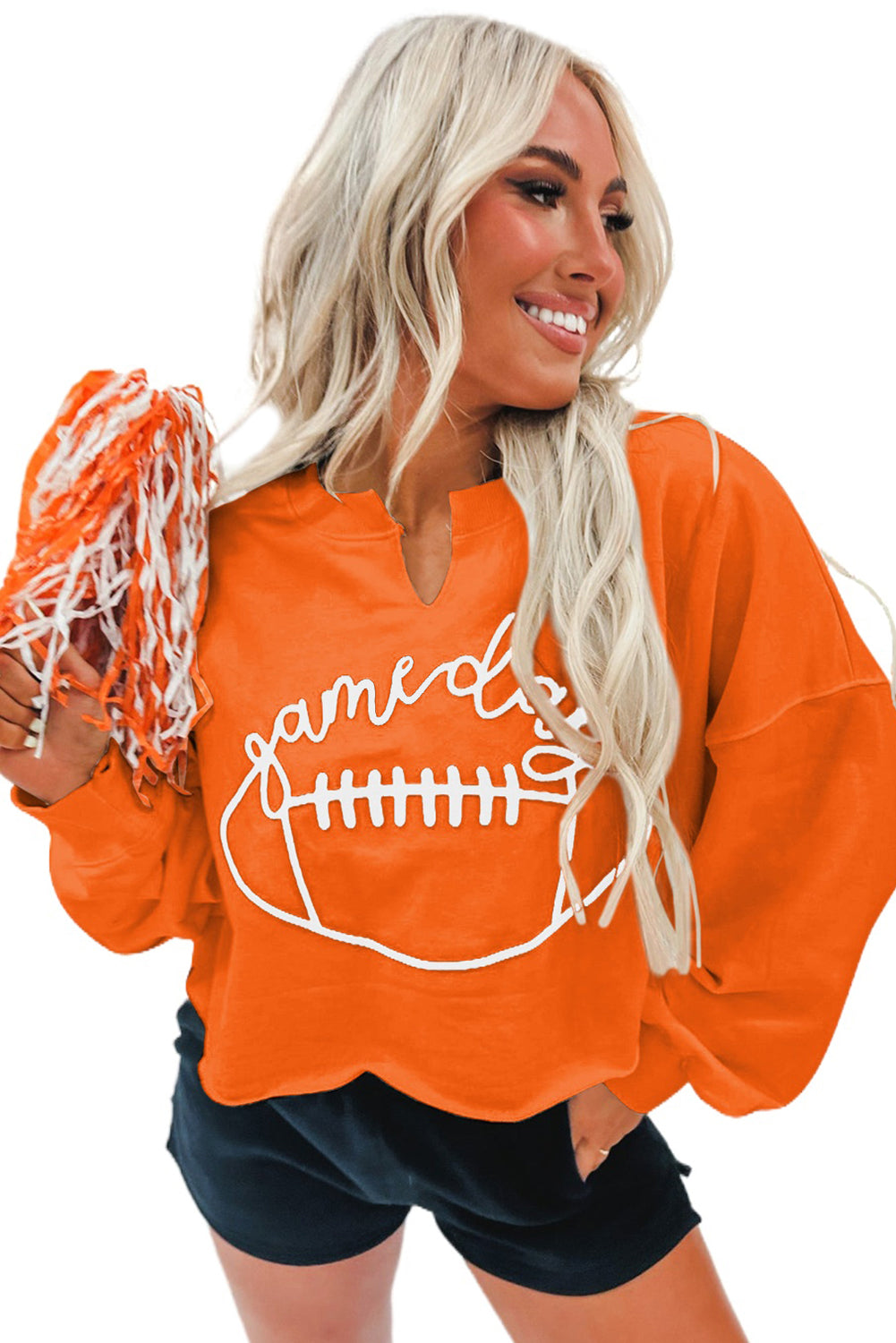 Game Day Lettering Notched Neck Sweatshirt