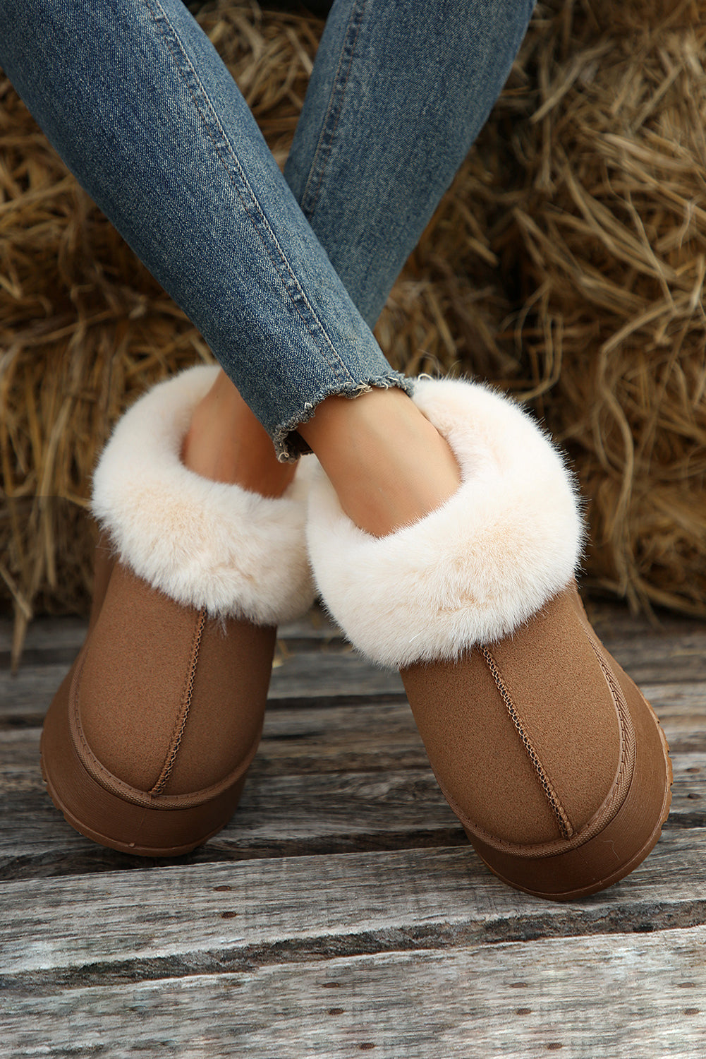 Suede Contrast Print Plush Lined Snow Boots