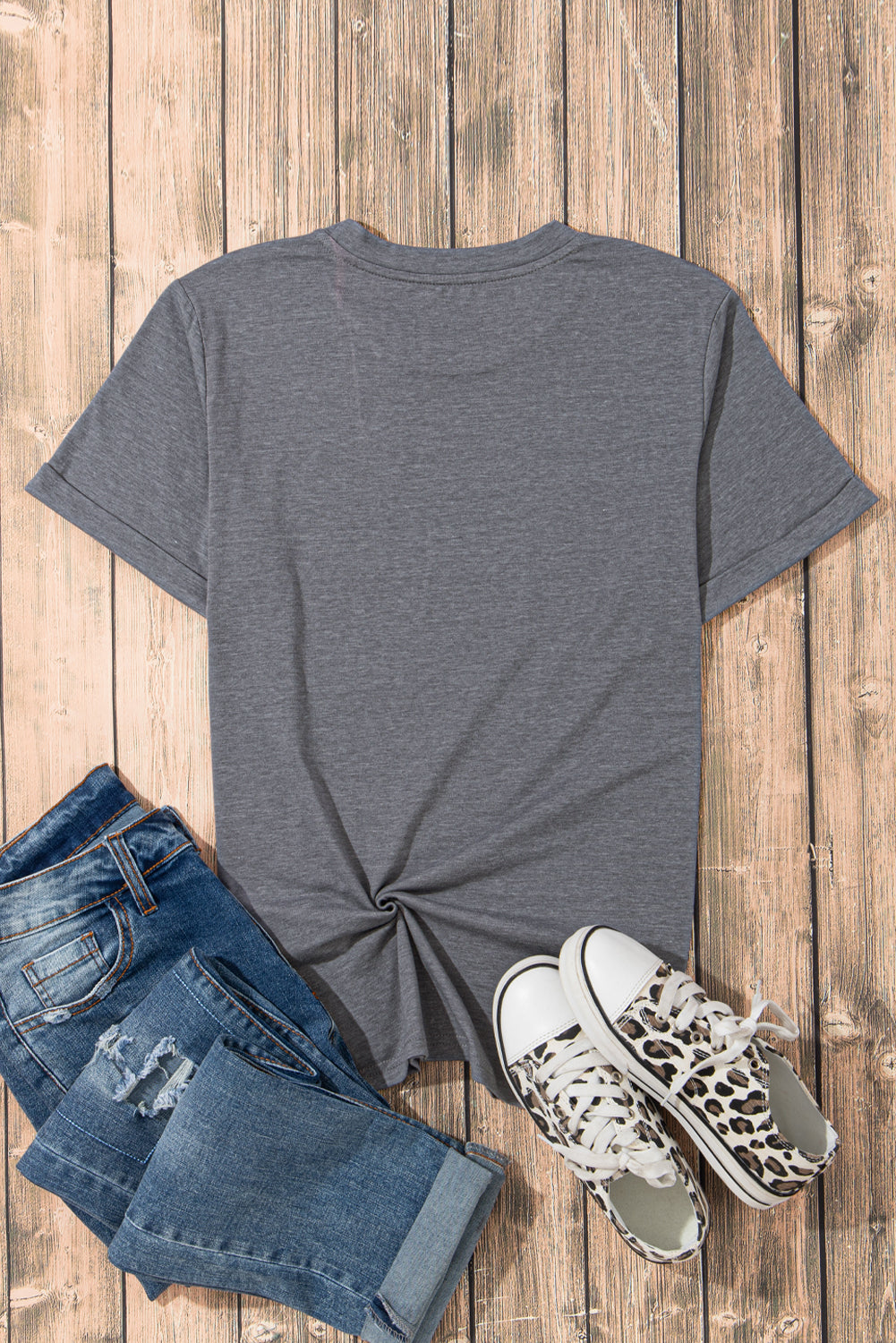 Khaki Casual Plain Crew Neck Tee