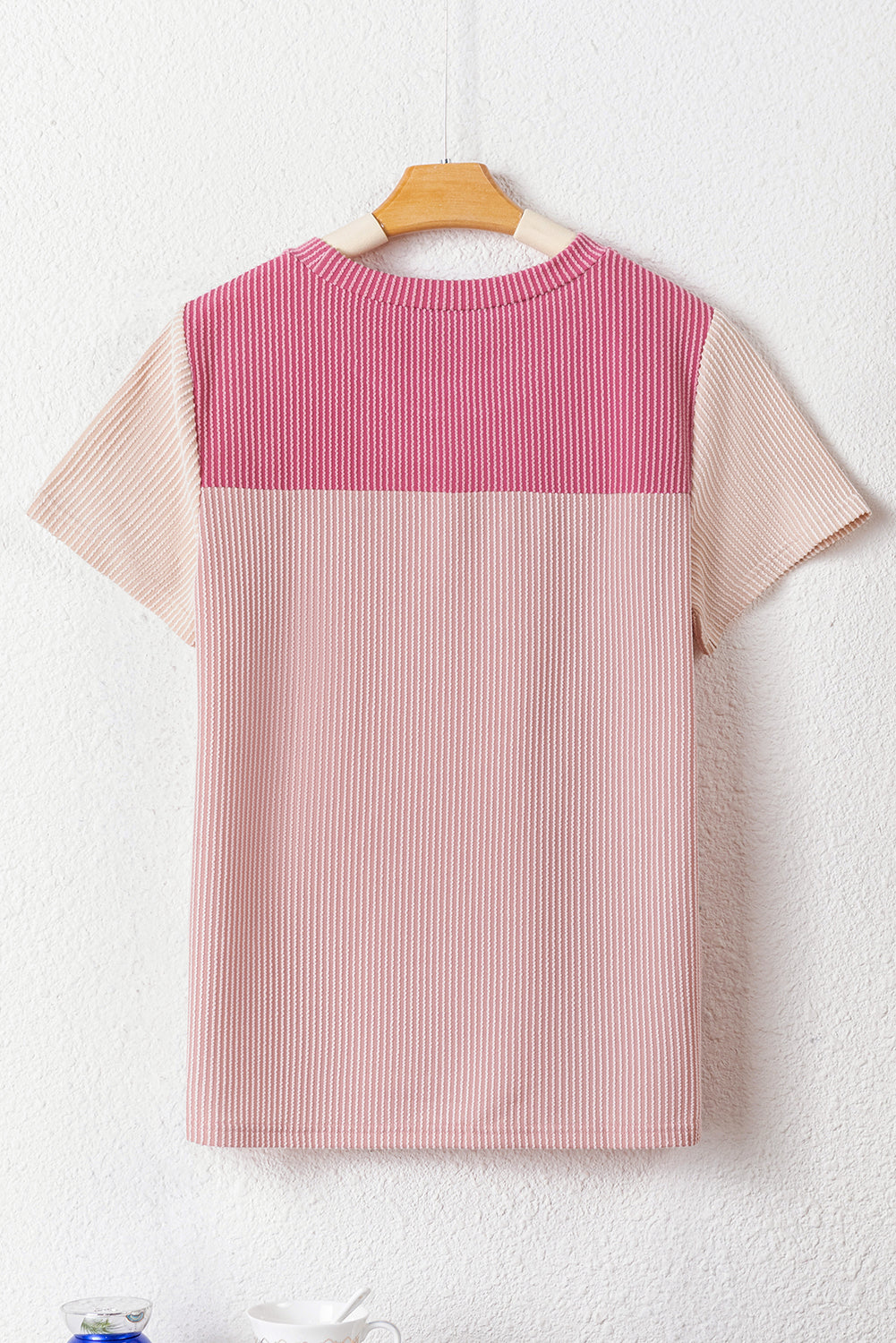 Pink Rib Textured Colorblock T Shirt