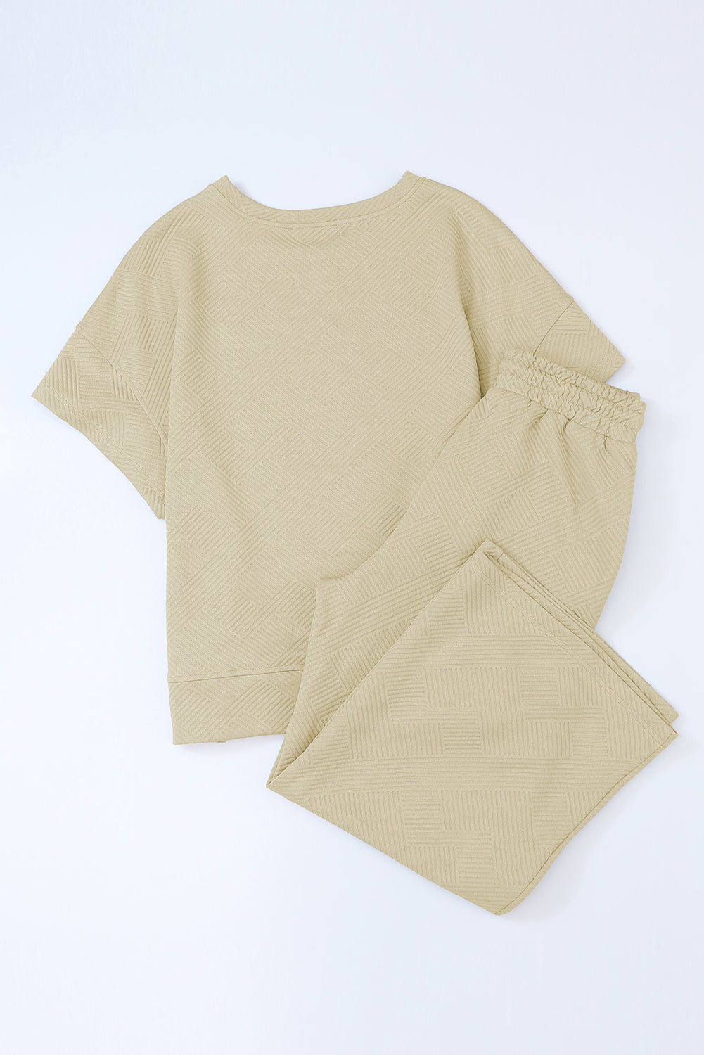 Textured Loose Fit T Shirt and Drawstring Pants Set