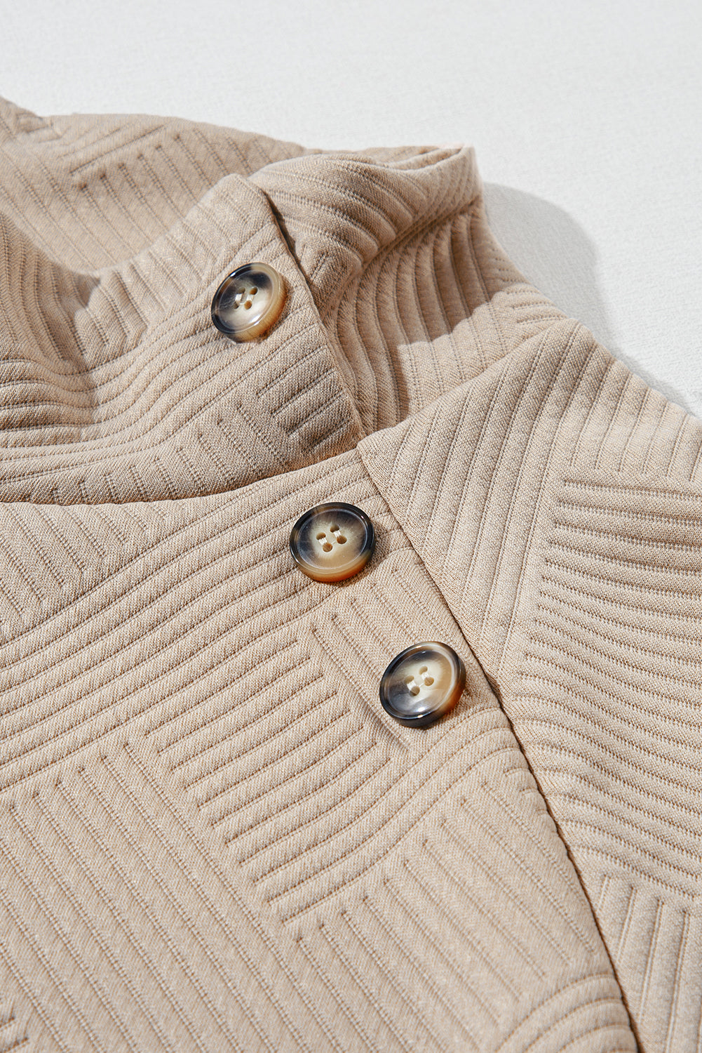 Textured Knit Buttoned Kangaroo Pocket Sweatshirt