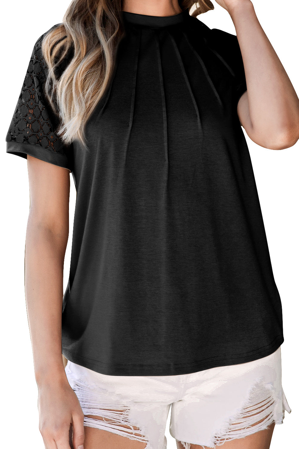 Seamed Detail Contrast Lace Raglan Sleeve Tee