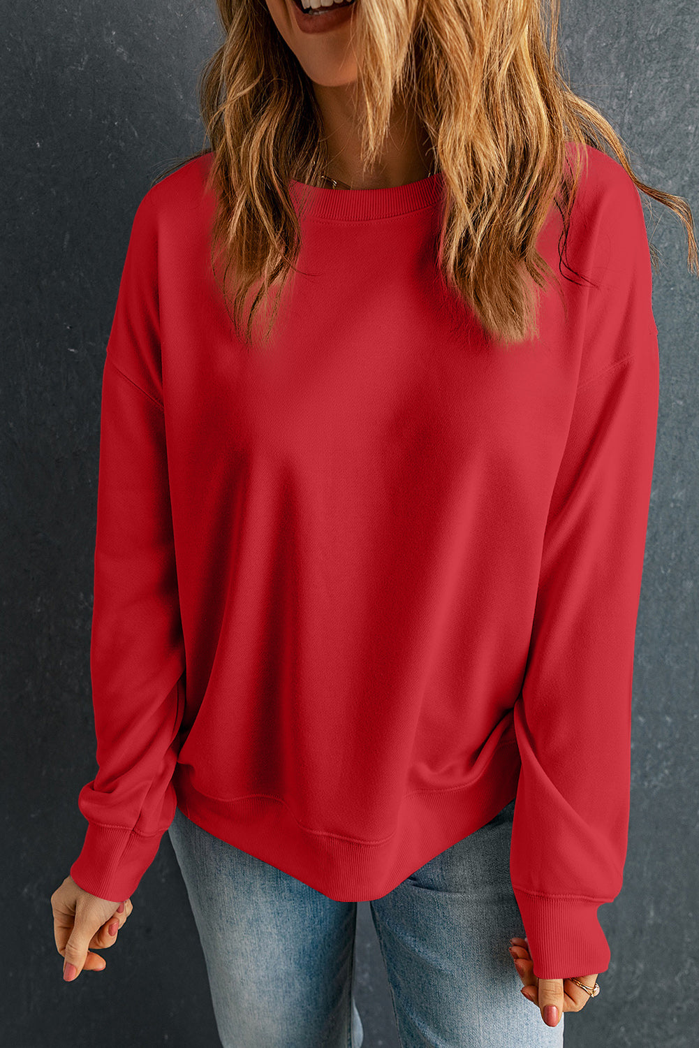 Solid Classic Crewneck Pullover Sweatshirt