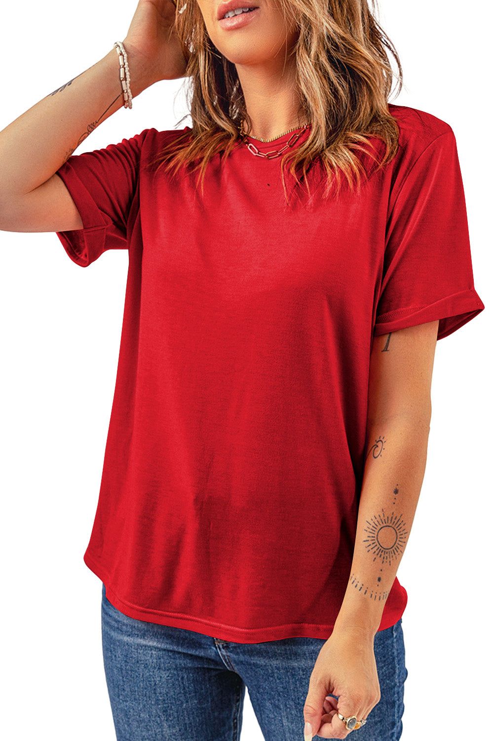 Casual Plain Crew Neck Tee