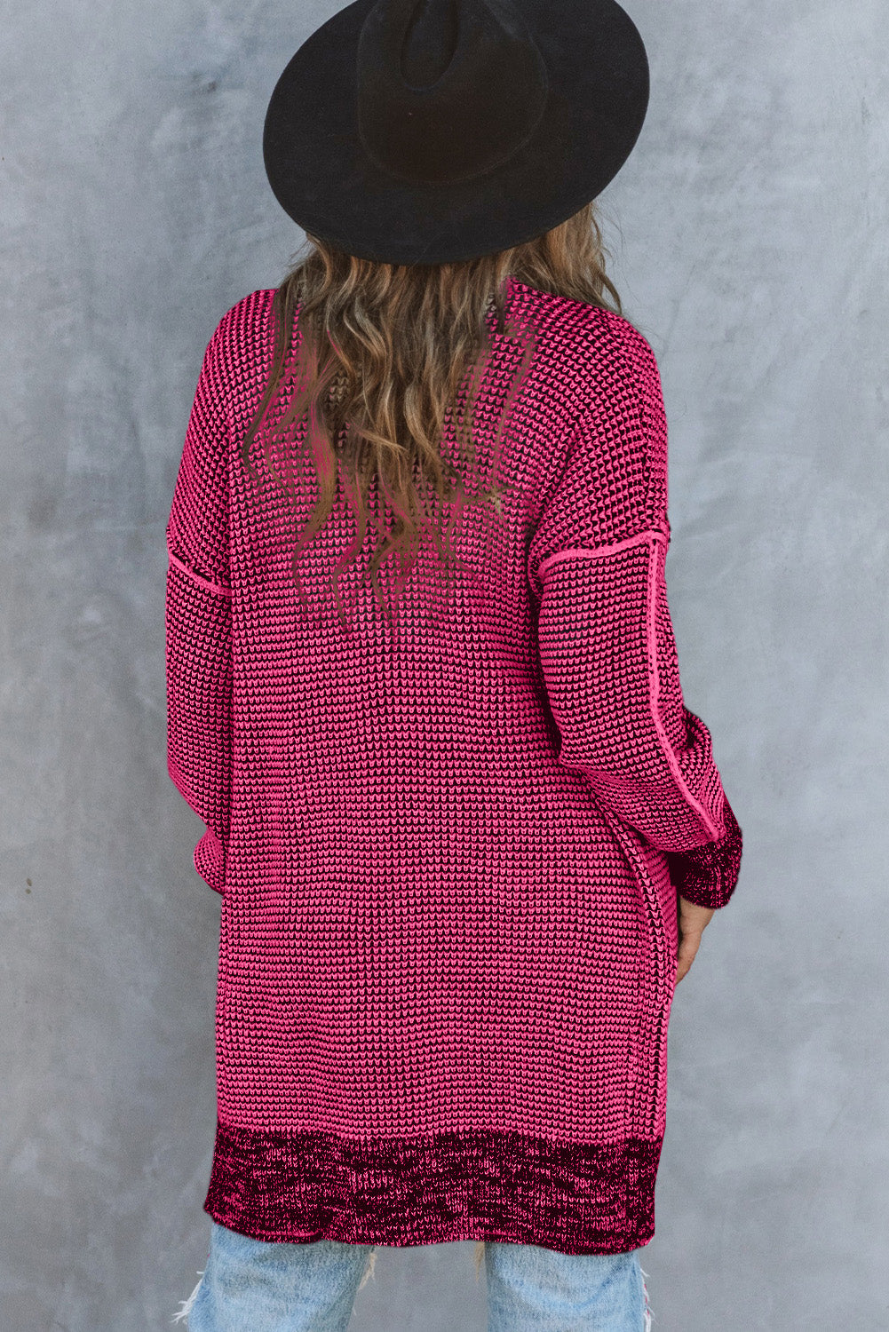 Plaid Knitted Long Open Front Cardigan