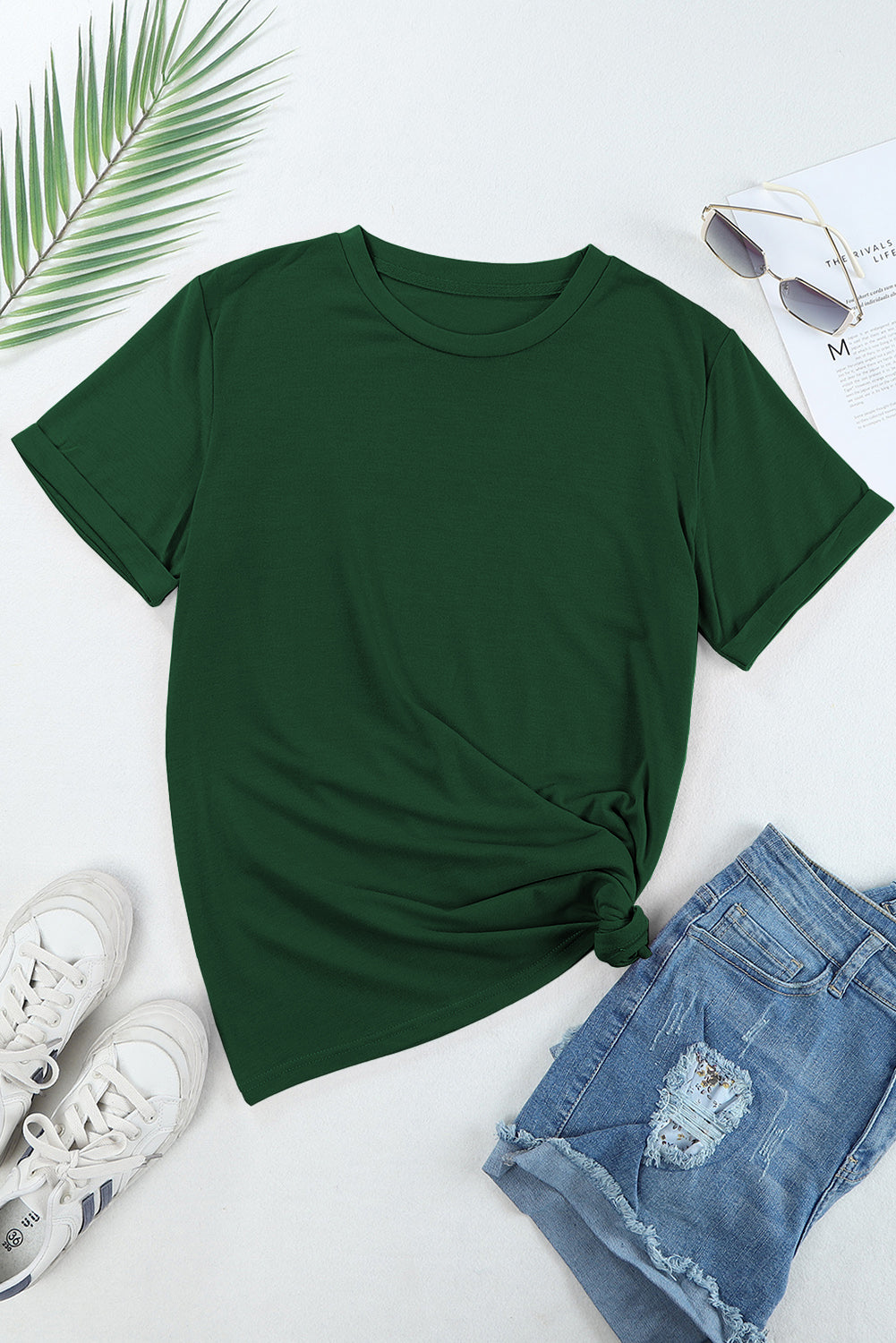 Casual Plain Crew Neck Tee